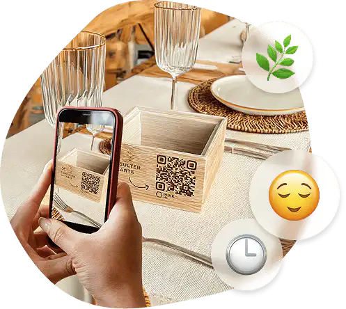 accesoire en bois qr code restaurant menu digital commande à table
