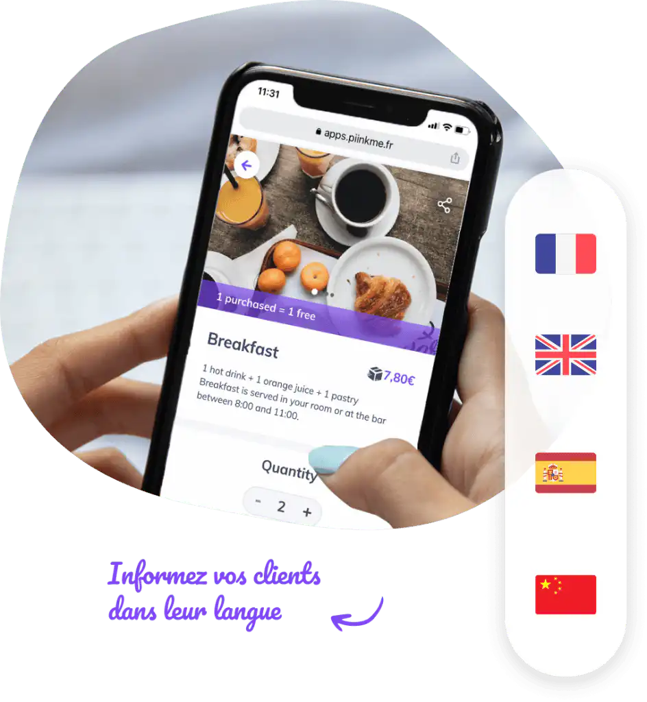 menu multilingue PIINK Me hôtel room service