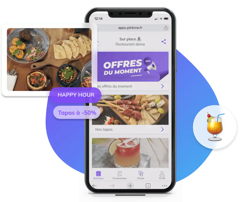 Digital restaurant menu interface on smartphone happy hour