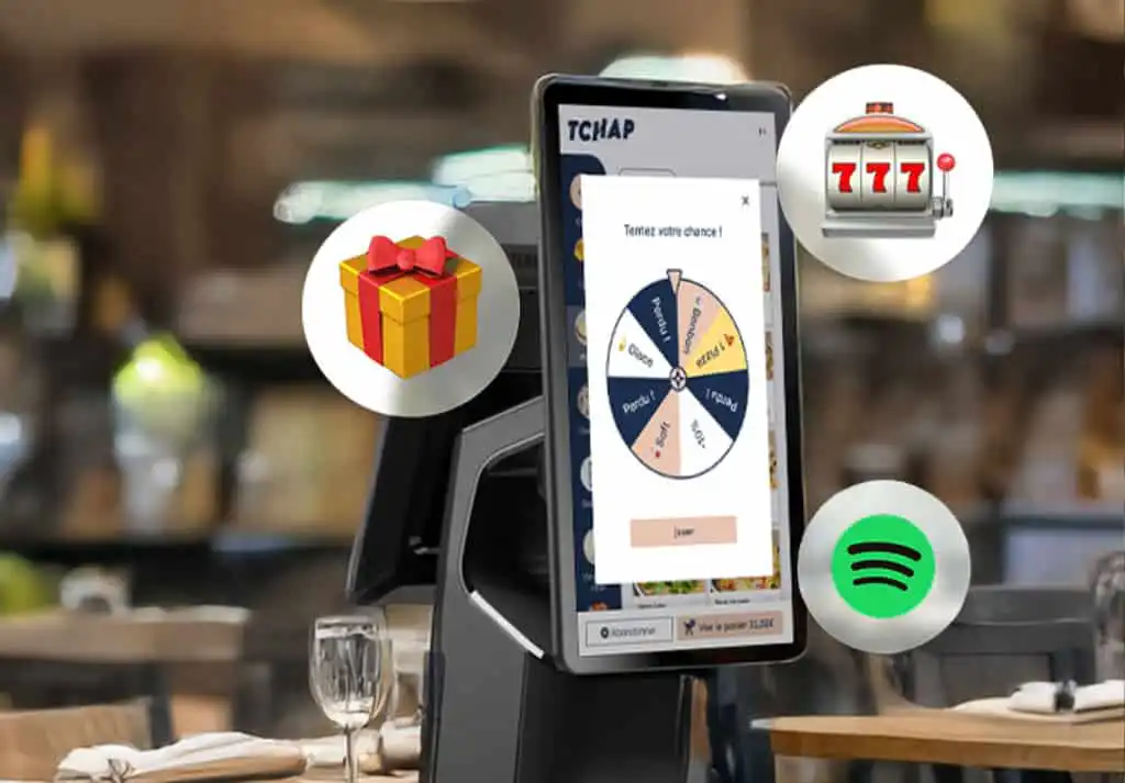 Terminal de control PIINK Me con juego de la Rueda de la Fortuna como alternativa al terminal McDonald's